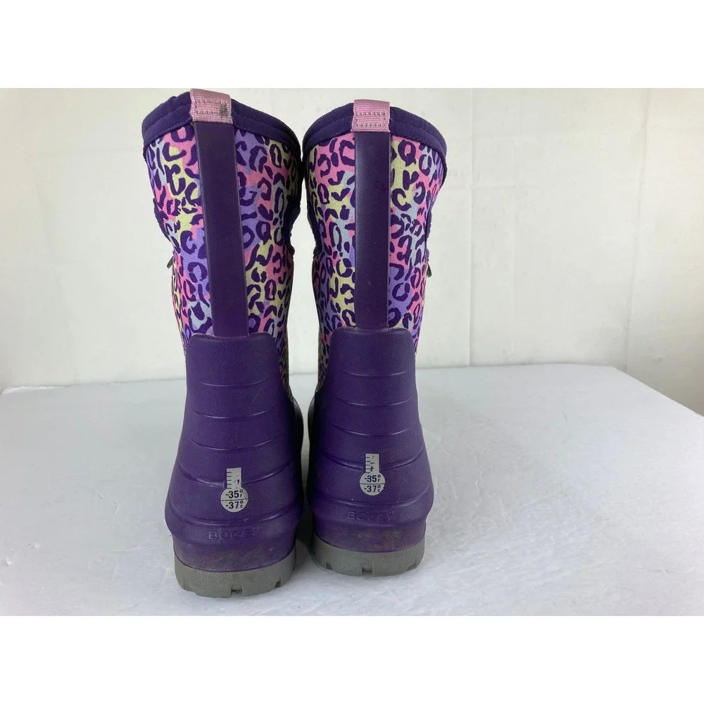 Bogs Classic Neo-Leopard Boots Girls Sz 3 Purple Waterproof‎ Insulated Snow Rain